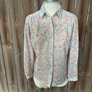 Vintage 70s JACK WINTER Pastel Floral Lightweight Polyester Knit BLOUSE 16 42"